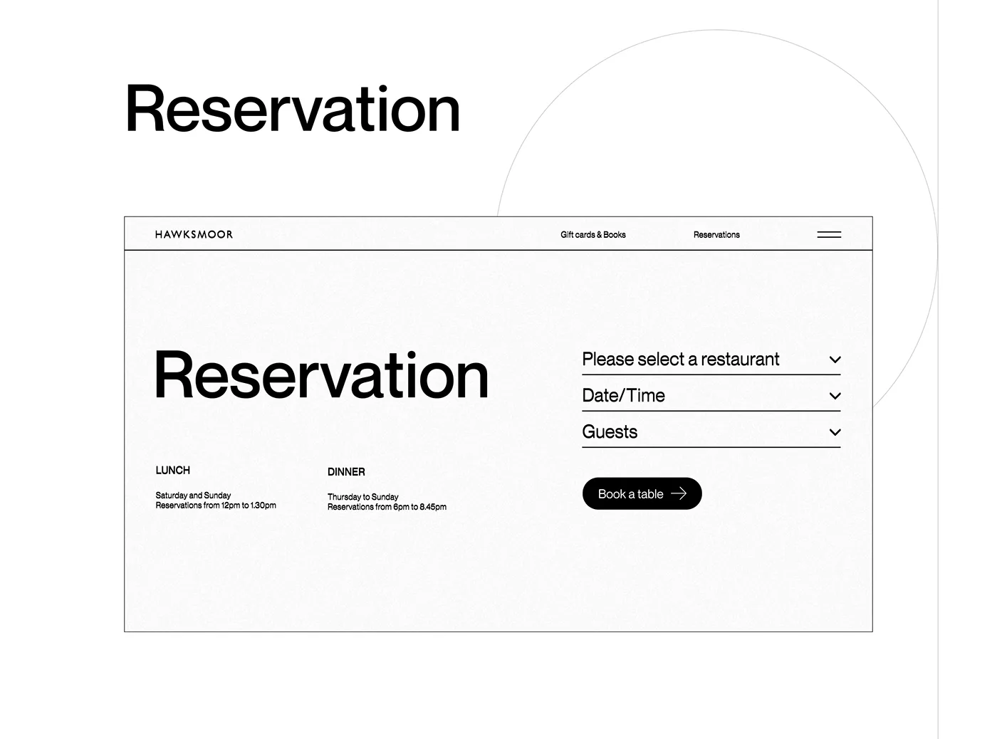Site menu and the three-field reservation flow.