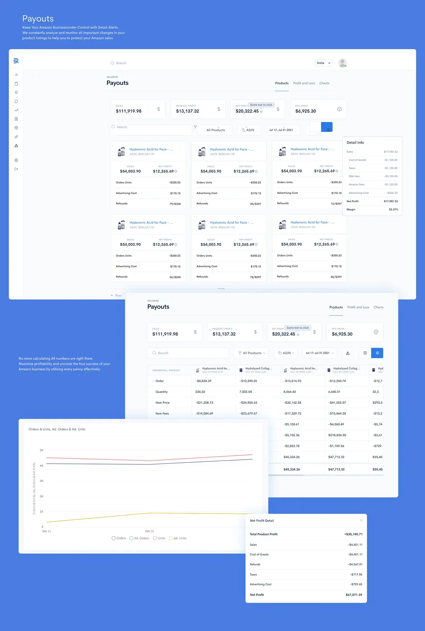 Review dashboard and inventory screens built on the same table pattern.