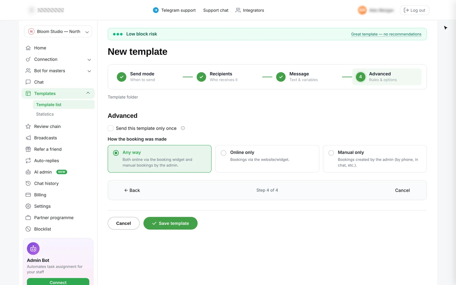 templates — step 4, advanced rules and save